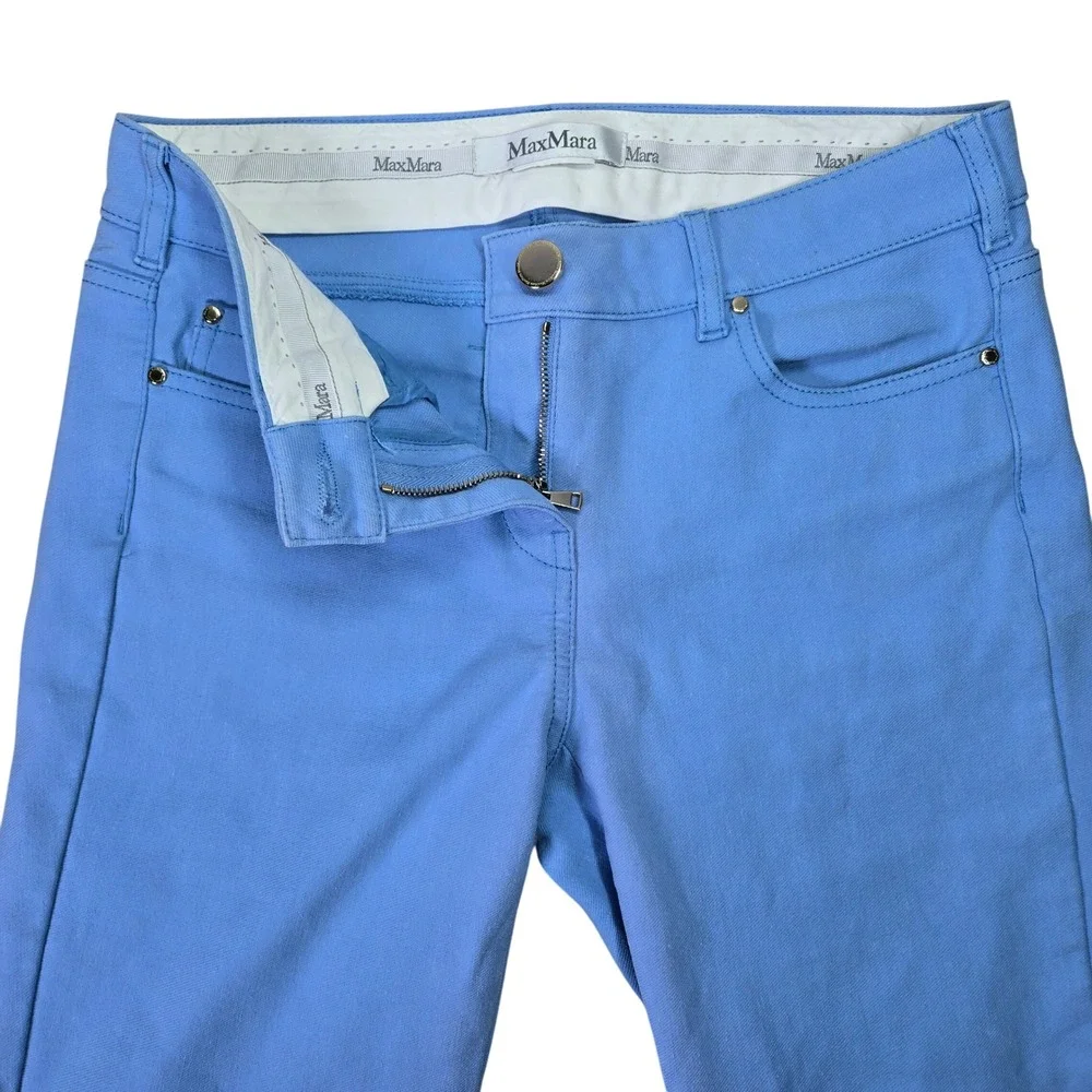 MaxMara Light Blue Slim Fit Tapered Ankle Denim Pants Designer‎ Luxury Trousers